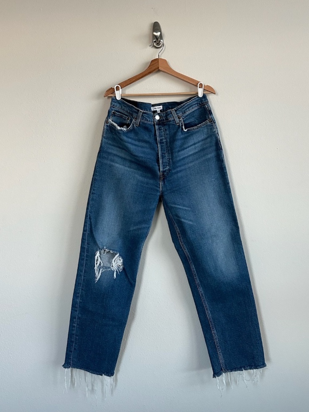 RE/DONE High-Rise Distressed Straight Leg Jeans Size Women’s 32